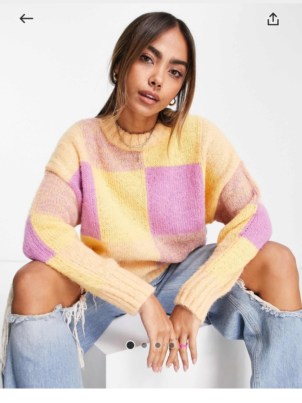 Women’s Colorblock Mohair-Blend Sweater in Yellow & Pink
